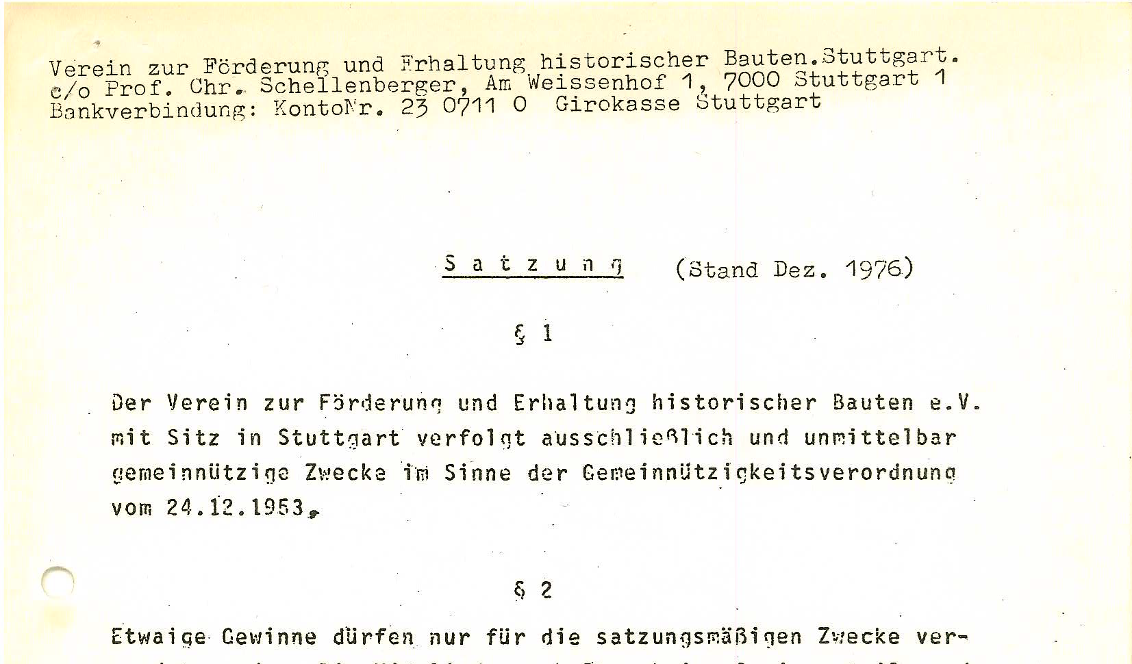 Original-Satzung des Vereins von 1976